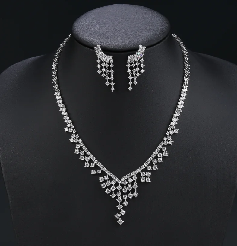 Luxury Bridal Jewelry Set Cubic Zircon Ladies Party Wedding Necklace And Earrings Set CN10861