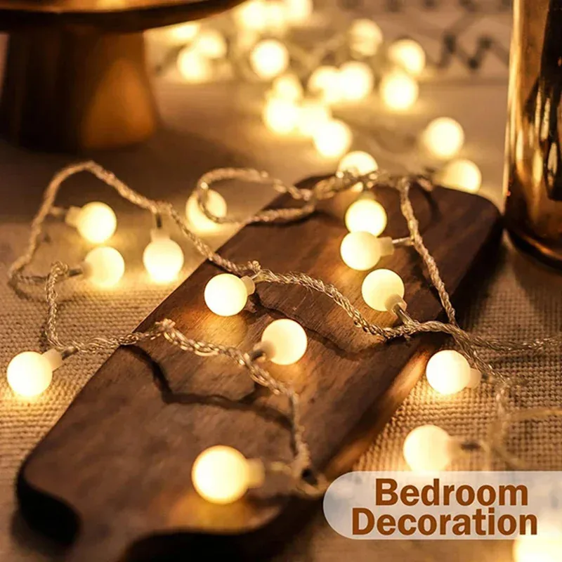 Battery Power LED Ball Garland Lights Fairy String Waterproof Outdoor Lamp Christmas Holiday Wedding Party Lights Decoration