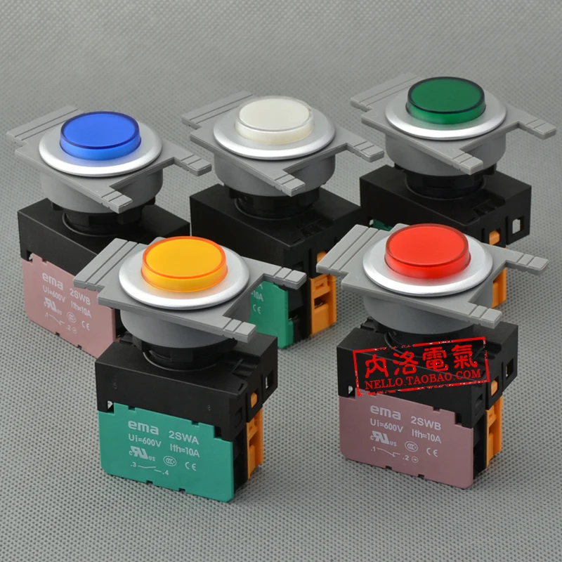 [SA]EMA 30mm illuminated pushbutton switch E3P2 * .M self-resetting DC6 / 12 / 24V 1NO / 1NC--10pcs/lot