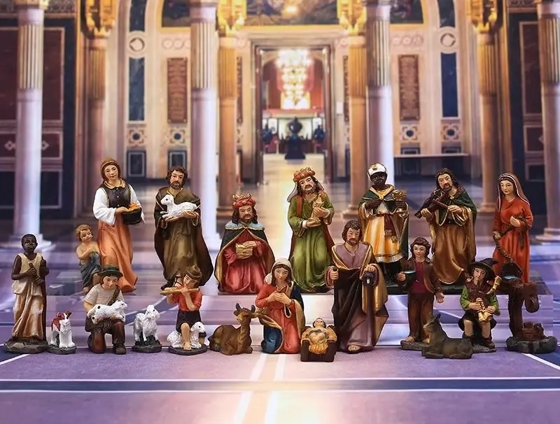 Cross-border supplier Classical 20-piece Christmas manger group ornament gift box Christmas gift gift resin handicraft