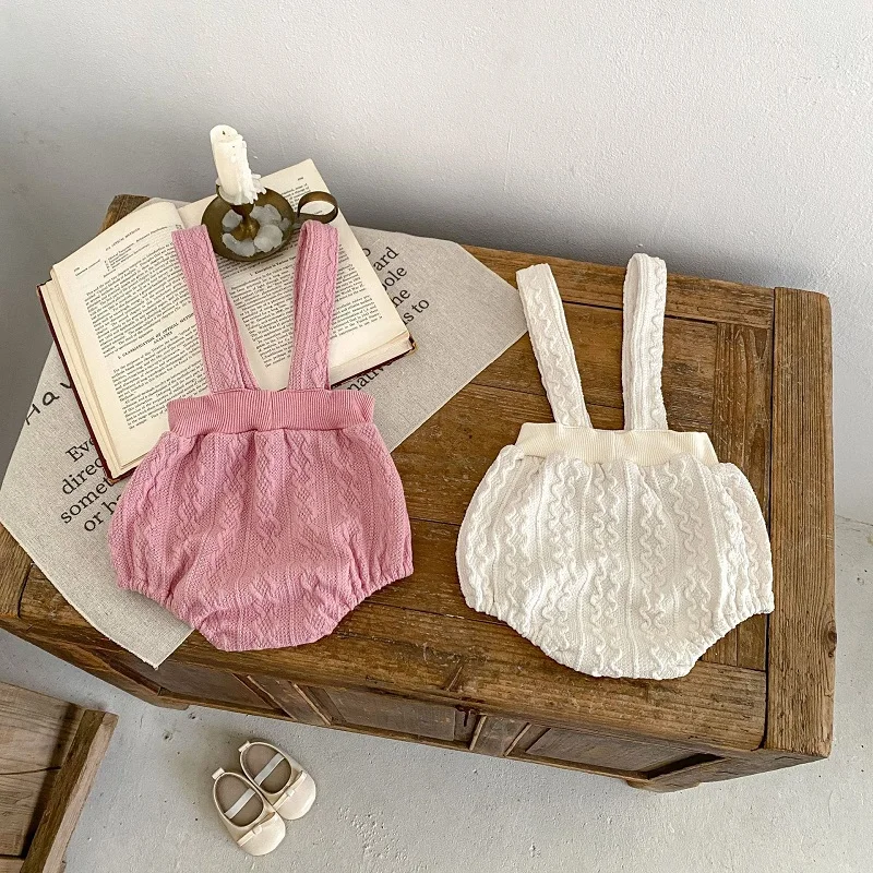 INS Spring Baby Girl Clothes 0-3Years Newborn Kids Solid Color Long Sleeve Cardigan Tops Or Suspender Bloomers Shorts Outfits image 6