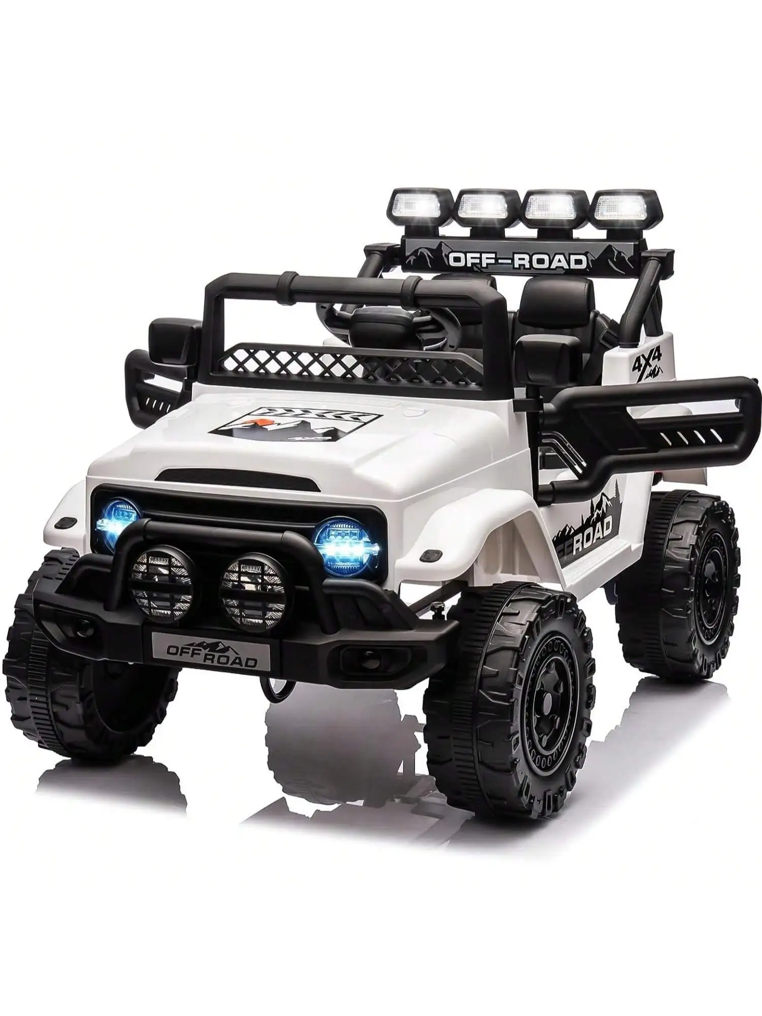 HAUSPROFI 12V Offroad-Elektroauto-Spielzeug für Kinder ab 3 Jahren, mit LED-Lichtern, Fernbedienung, Sicherheitsgurt, Bluetooth, 3 Geschwindigkeiten, Federung