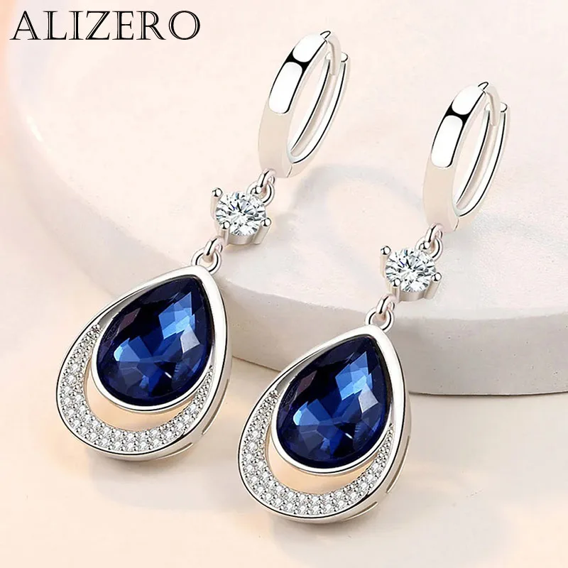 

ALIZERO 925 Sterling Silver Water Drop Sapphire Drop Earrings For Women Wedding Banquet Party Gift Fashion Charms Jewelry