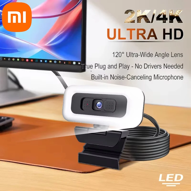 كاميرا ويب Xiaomi المحمولة عالية الدقة 2K 4K للكمبيوتر المحمول والتركيز التلقائي كاميرا ويب البث المباشر مع ميكروفون البث المباشر مع الضوء