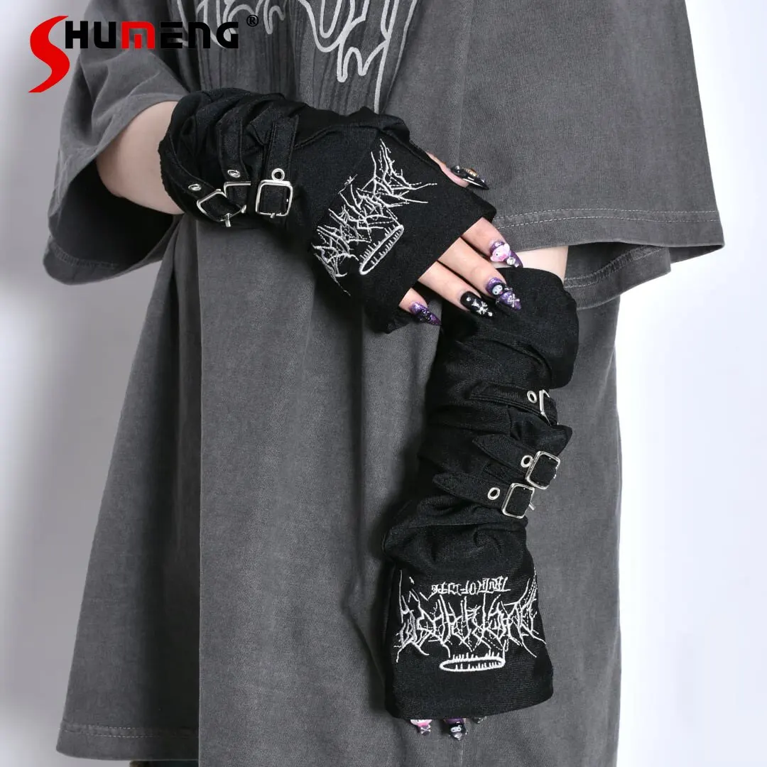y2k-japanese-mine-series-subculture-dark-punk-embroidery-strap-gloves-harajuku-style-gloves-versatile-gothic-buckle-sleeves