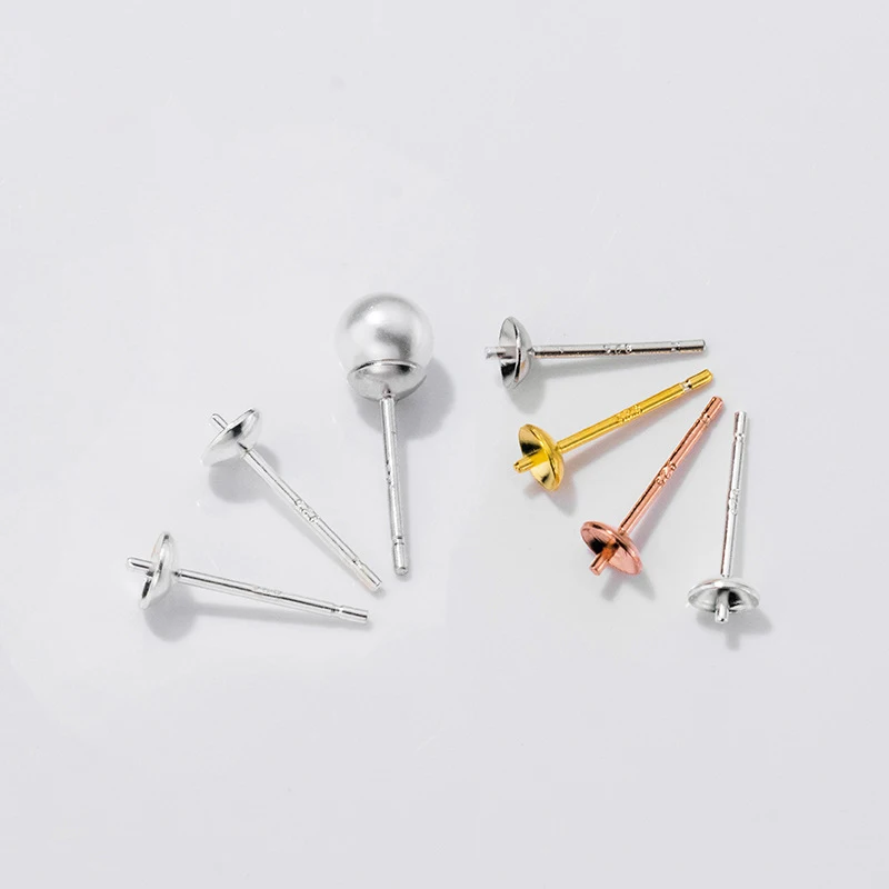 S925 Sterling Silver Earrings Base Setting with Pin for Pearls 5818 Crystal 5040 Jewelry Making DIY Accessories