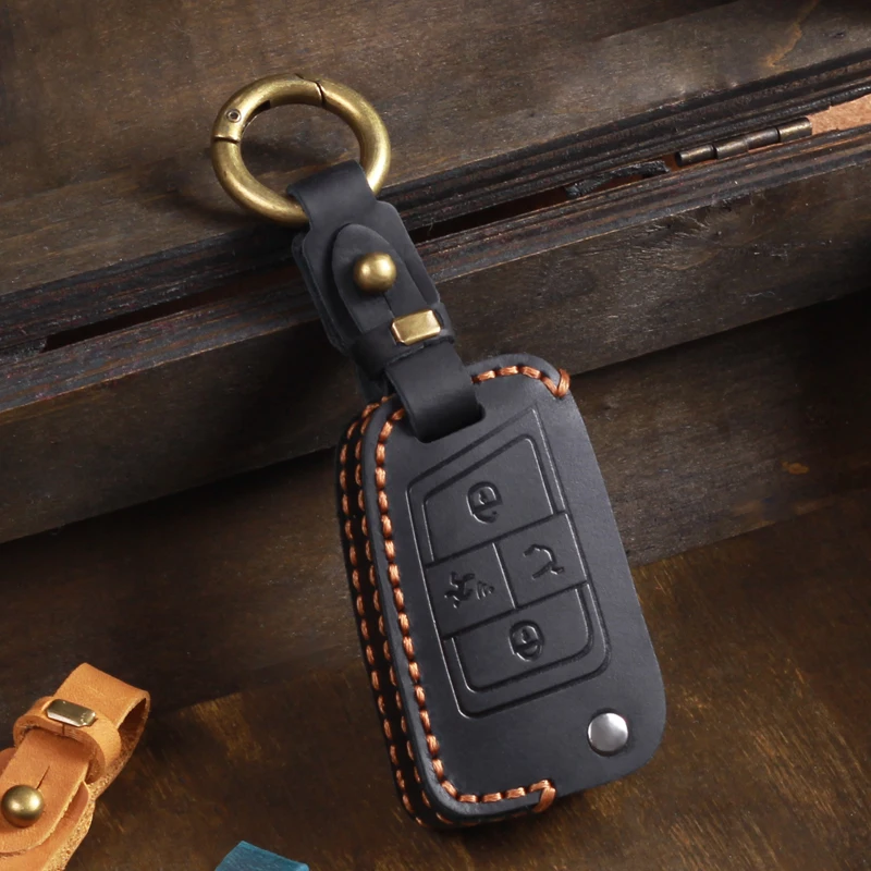 

Leather Car Key Case For VW Volkswagen Golf VII Mk7 GTI Jetta 4 Buttons Flip Keychain Hoder Remote Control Fobs Protector Cover