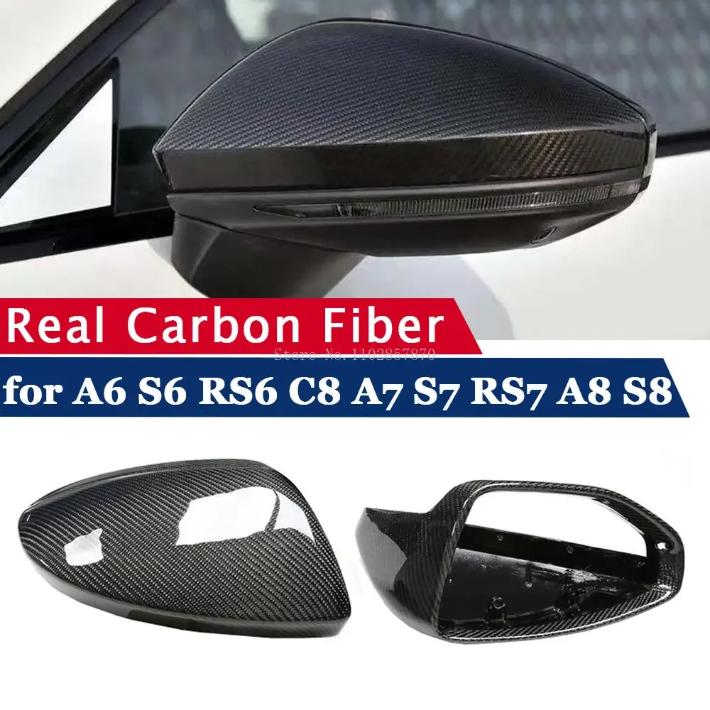 Rearview Mirror Cover for Audi A6 S6 RS6 C8 A7 S7 RS7 A8 S8 E-tron 18-23 Real Carbon Fiber Side Mirror Shells Add on Case 2PCS