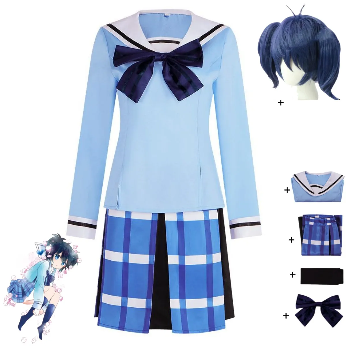 Anime Happy Sugar Life Koube Shio Cosplay Costume Japanese Blue JK School Uniform Skirt Wig Woman Sexy Lovely Christmas Suit