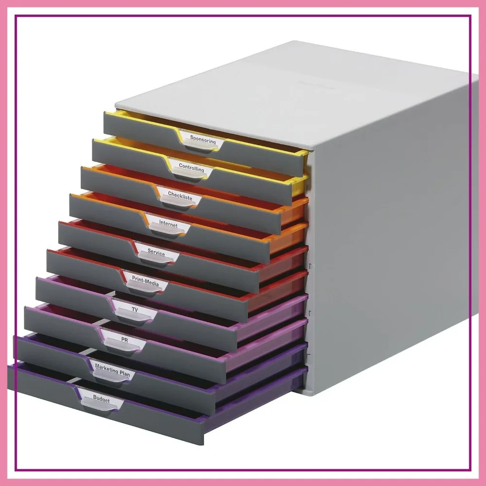 

Durable 10-Drawer Organizer, Gray Desktop Set with Color-Coded Drawers, Letter to Folio Size, Perfect for Documents