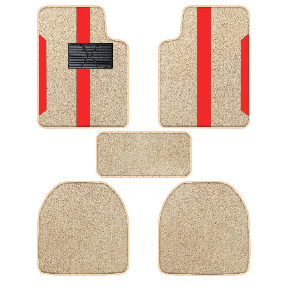 

Beige Velvet Floor Mats with Colorful Stripes 5pcs Waterproof and Non-Slip for Buggies and Trucks