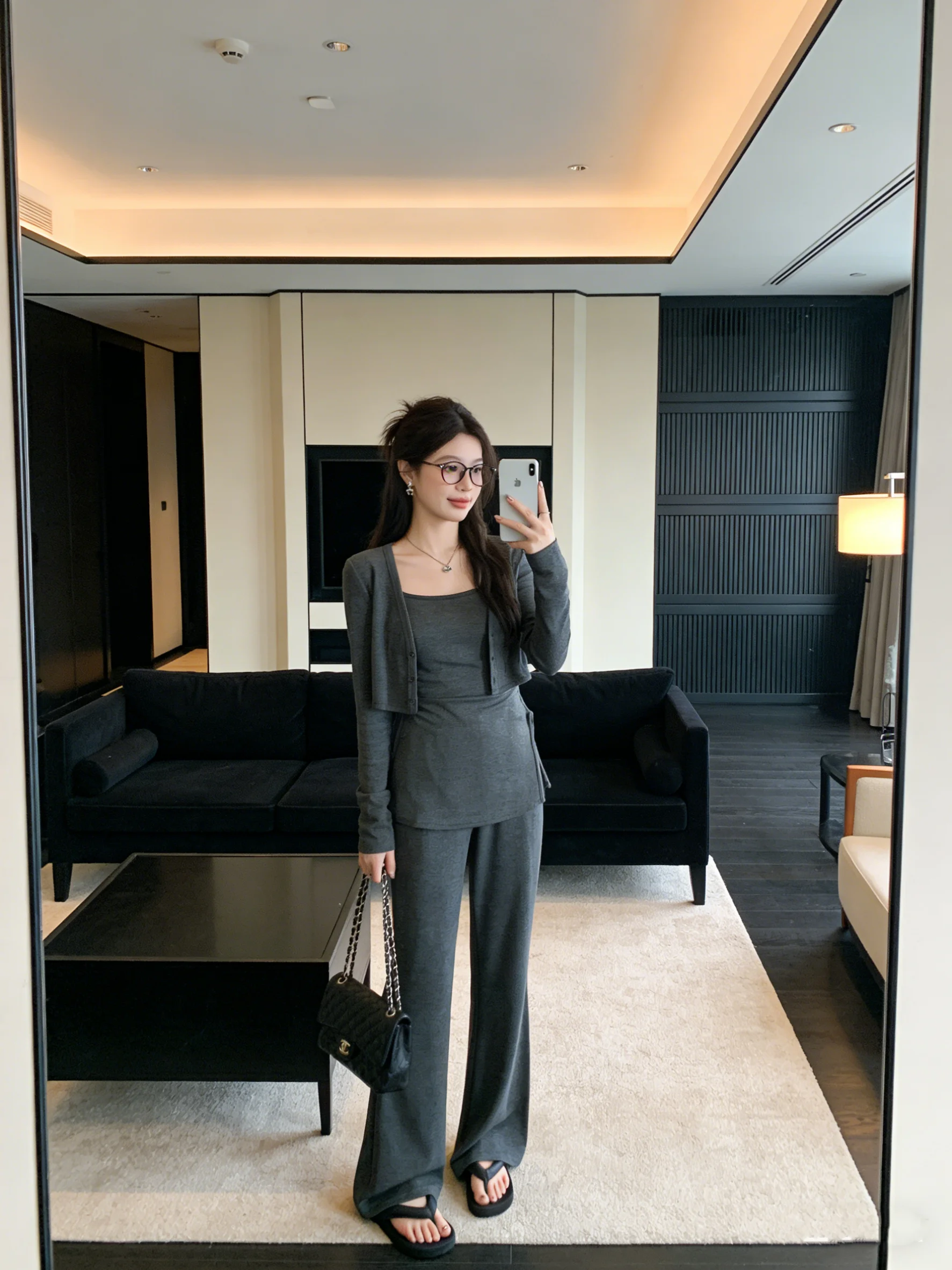 

Korean Style Long Sleeve Casual Three-Piece Set Cardigan Jacket Strap Vest Flared Pants Fashionable Spring Ensemble Women