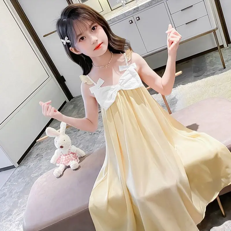 2026 New Summer Girls Sleeveless Ice Silk Nightgown for Air Conditioning