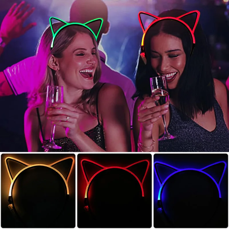 Katzenohren-Stirnband, LED, glänzend, Haarschmuck, niedliches Bling-Haarband, leuchten, bunte, leuchtende Haarbänder für Partyzubehör