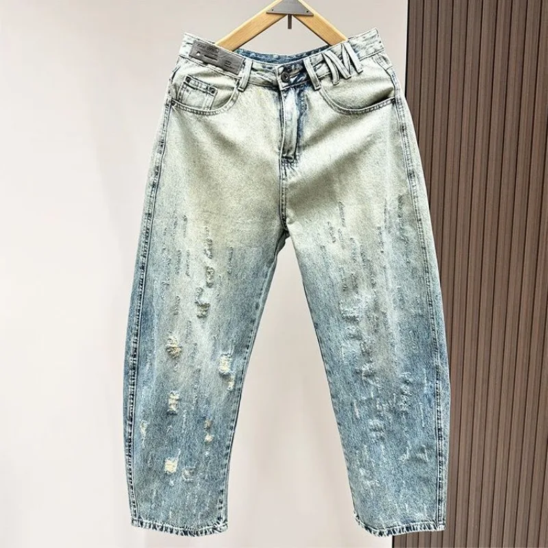 

Original 2026 Design Washed Ripped Jeans Men's Autumn New Loose Straight High Street Casual Wide-leg Pants Men Clothing Luxury