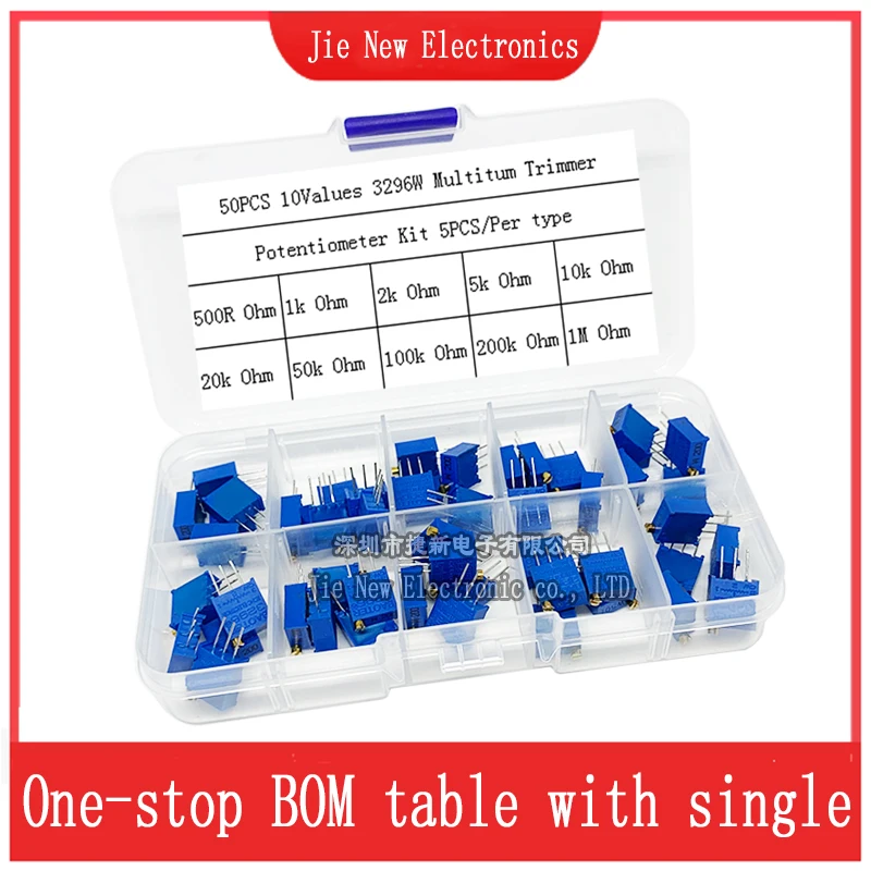 50pcs 3296W Multiturn Trimmer Potentiometer Kit High Precision 3296 Variable Resistor With Free Box electronic diy kit