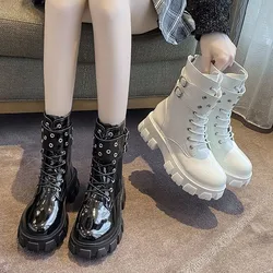 Women's Spring Autumn New Platform Boots Round Toe Square Heel Casual Boots for Women Ladies Front Lacing Fashion Ankle Boots