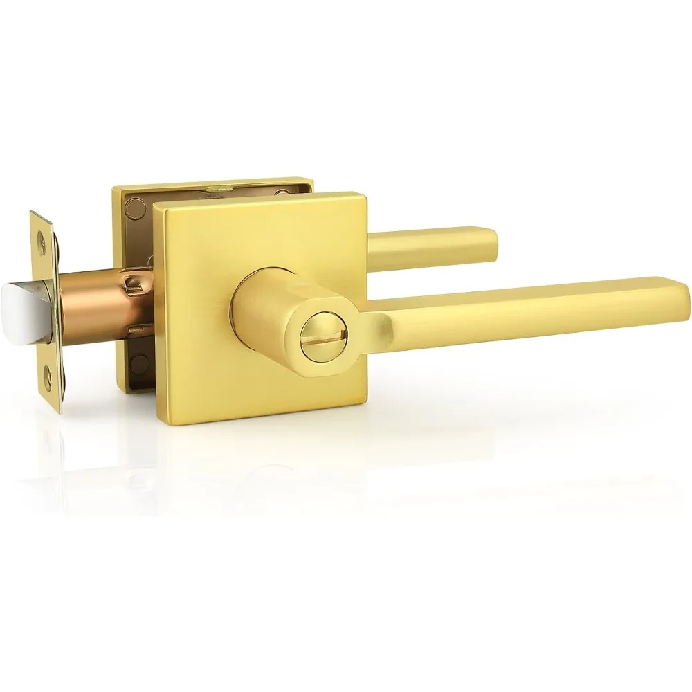 

1 Pack Gold Door Handle Interior Privacy Lever Lock Keyless Square Door Knob for Bedroom or Bathroom with Gold Finish for Right