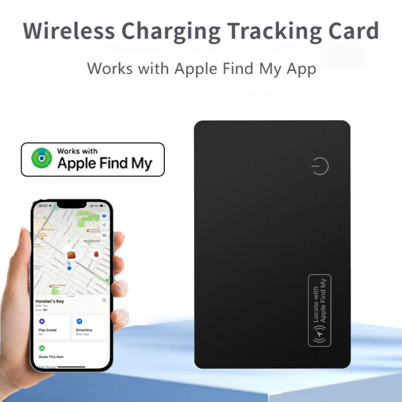 La scheda di tracciamento della ricarica Wireless Smart Waterproof GPS Locator Wallet Finder funziona con Apple Find My App Blootooth Mini Tracker