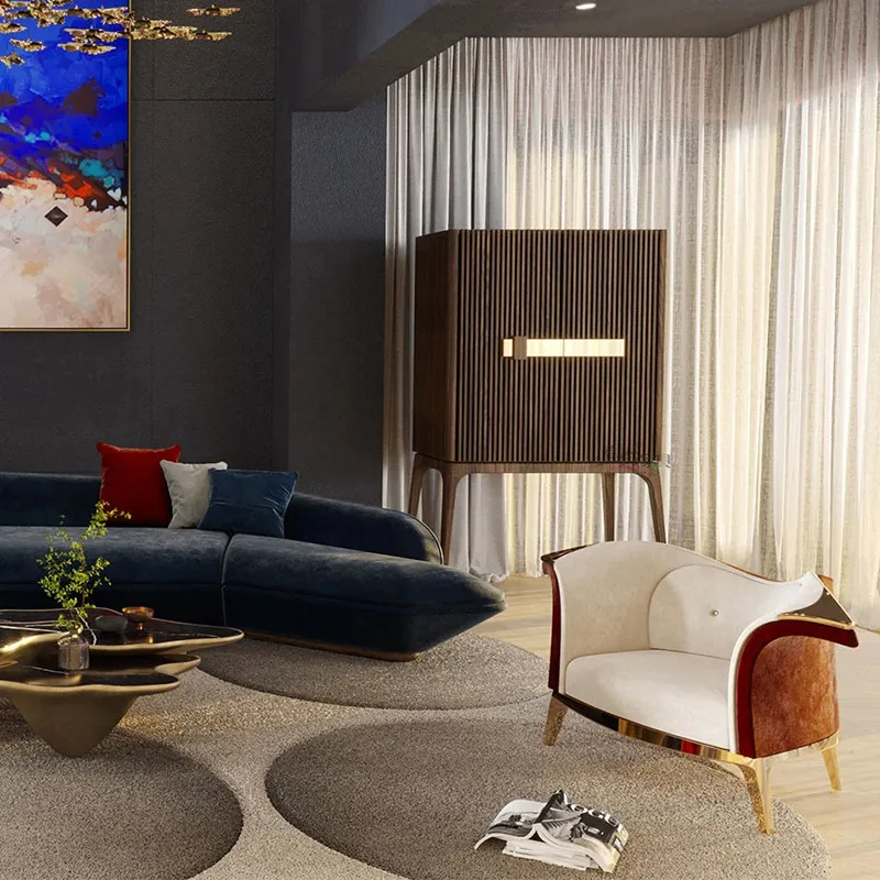 Wine cabinet Villa against the wall Living room Home decoration cabinet Premium storage Walnut side cabinet