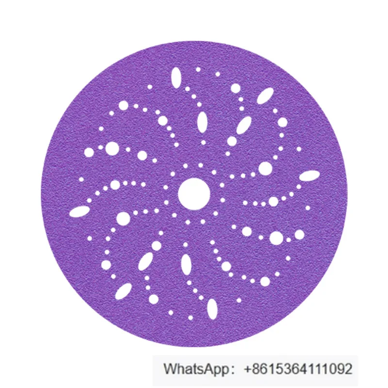 

6 inch purple whirlwind sandpaper ceramic abrasive porous flocking self-adhesive sheet car dry sandpaper 150mm