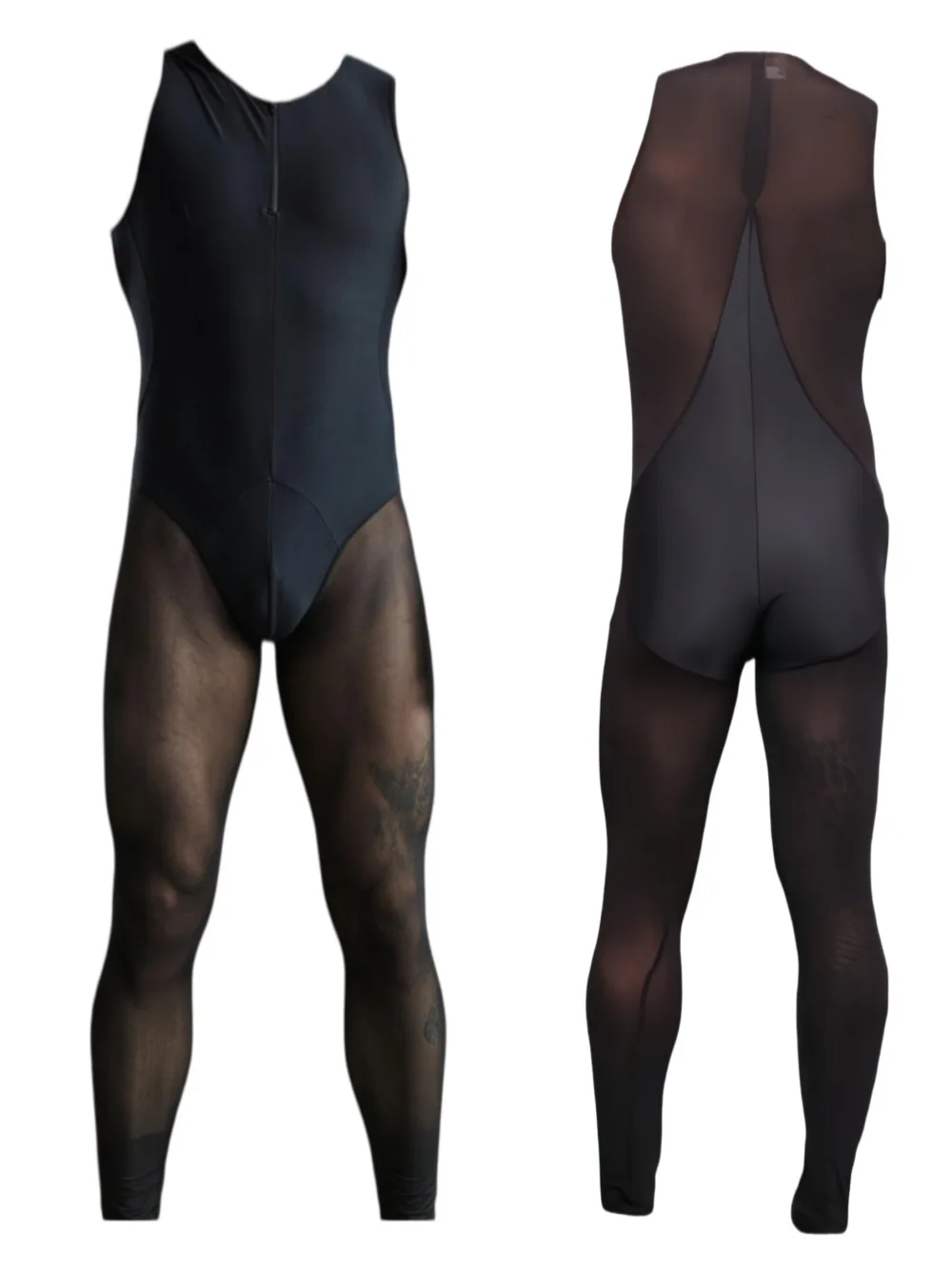 Men's Swimwear Sexy See Through Jumpsuit Competitive Swimming Sleeveless Bodysuit Pants Swimsuit Fitness Yoga Body Sports Tights