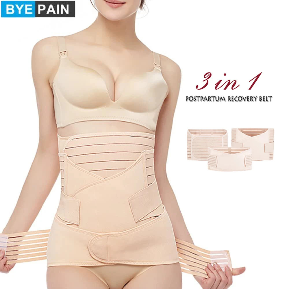 BYEPAIN Postpartum Belly Wrap Band 3 in 1 Support Girdles After Pregnancy Recovery Maternity Waist Pelvis Wrap Shapewear