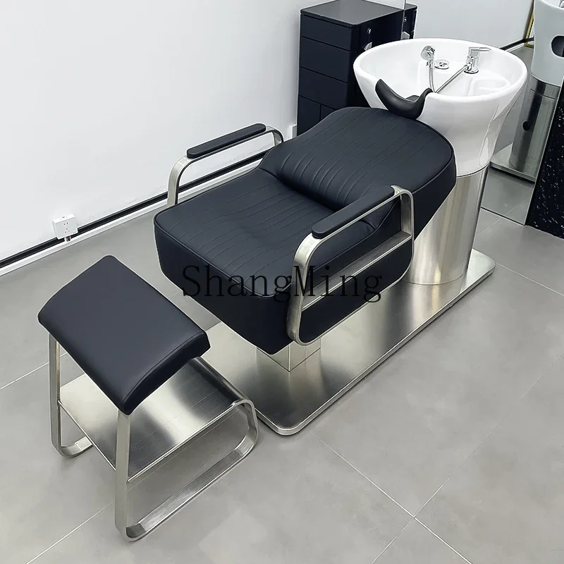 ZZJ beauty shop barber shop ceramic basin half lying shampoo bed stainless steel hair flushing bed hair salon special bed