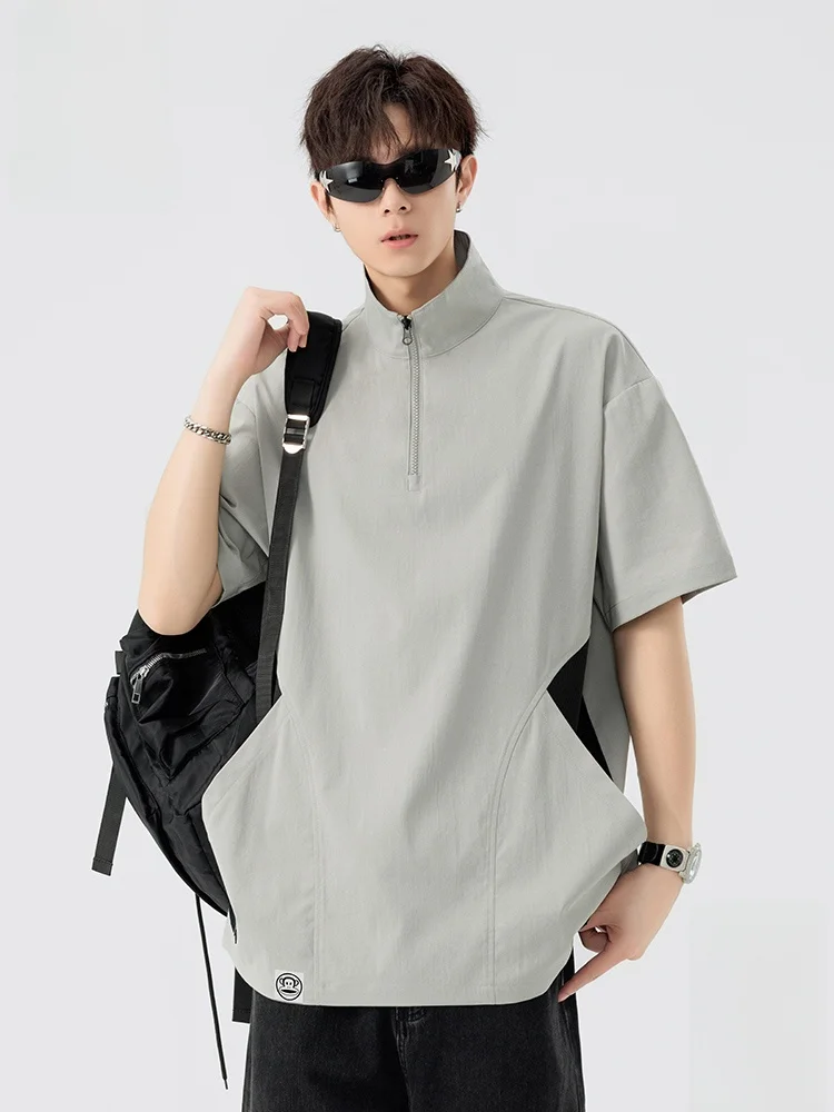 

PaulFrank Ice Silk Thin ort Sve irt Men's Summer Outdoor Qui Dry f Zip T-irt Loose Fit Youth Faion Cotto...