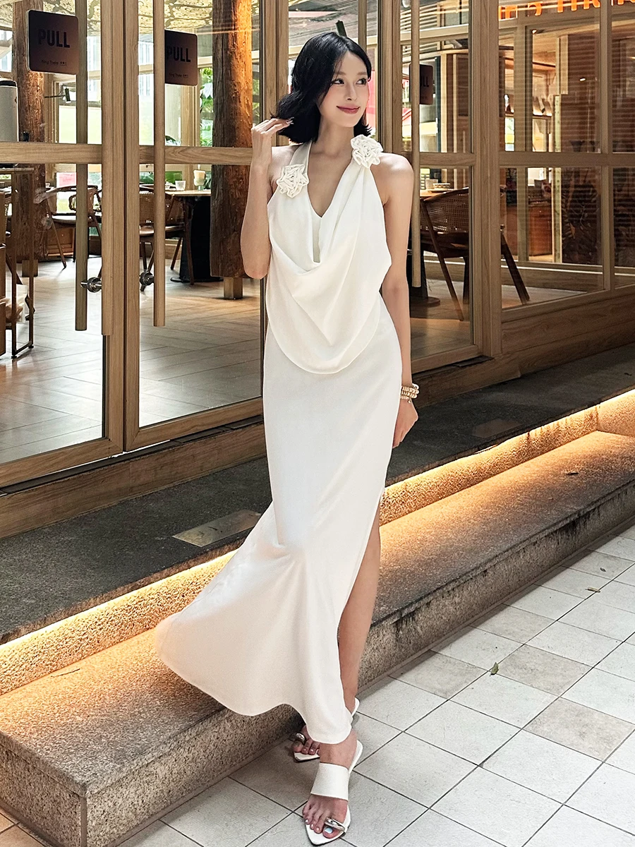 Ele WEIRD PUSS Midi Dr avec motif floral 3D Svel Femme Ne Hanging Dr Slim Fit Long Dr Summer Dr