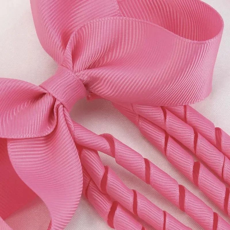 Oaoleer 2Pcs Grosgrain Ribbon Bowknot Baby Girls Elastic Hairband Curly Tassels Bows Toddler Hair Rope Headwear Photo Props