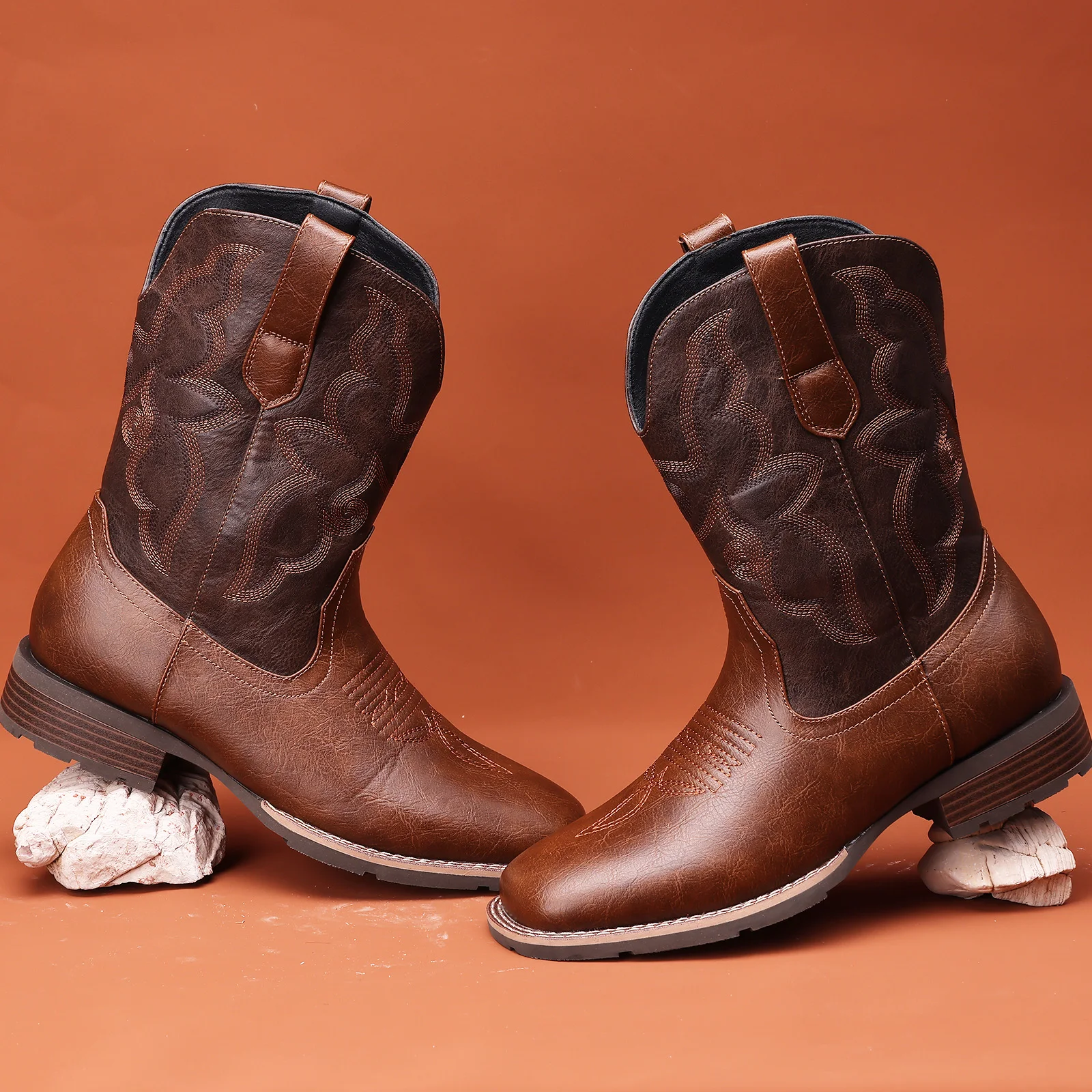 Cowboy Boots For Men - Brown Western Boot Men's Cowboy Boots With Square Toe | Cowboy Western Boot | Pull-on Boots| Old West Sty