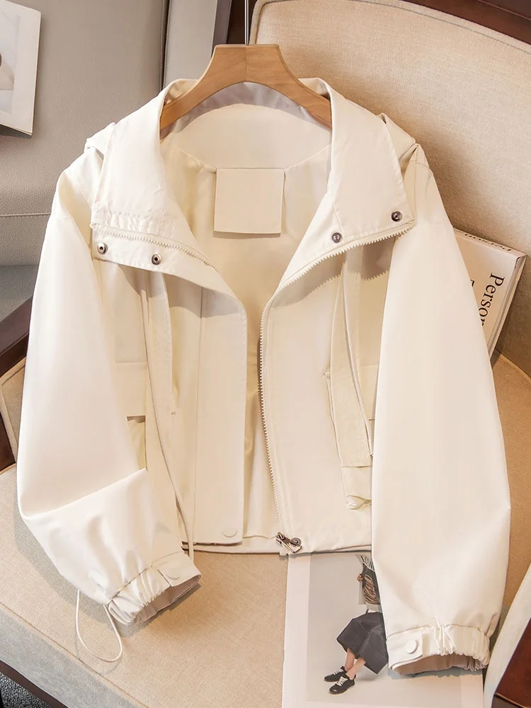 Trendy Short Casual Workwear Jacket for Women Spring Autumn Fashionable Commute Style Windproof Zipper Closure  Color