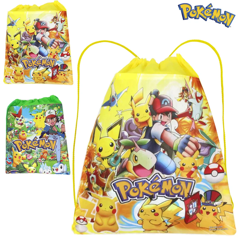 

1/3/6/12pcs Pokemon Drawstring Bag Pokemon Gift Filling Bag Pikachu Children's Rope Bag Gifts to Guest Baby Shower Party Supplie