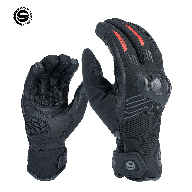 

Зимние мотоциклетные перчатки из углеродного волокна, теплые перчатки из натуральной козьей кожи для мотокросса, водонепроницаемые ветрозащитные аксессуары для снаряжения для верховой езды
