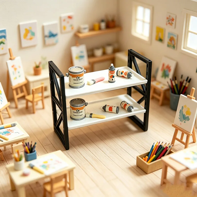 Mini Paint Bucket Spray Paint Can Model Miniature Painting Supplies Rack Scene Accessories DIY Dollhouse Desktop Decoration