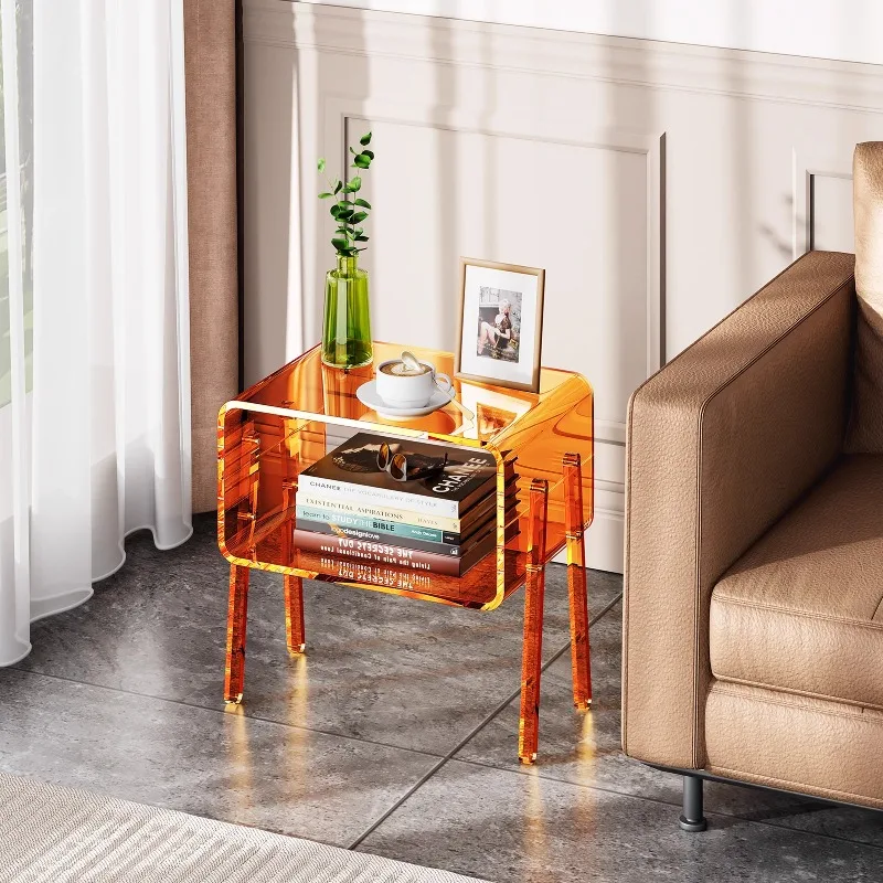 Transparent Side Table for Bedroom, Minimalist Acrylic Nightstand, Space Saving Organizer,Trendy Home Decor for Studio Apartment