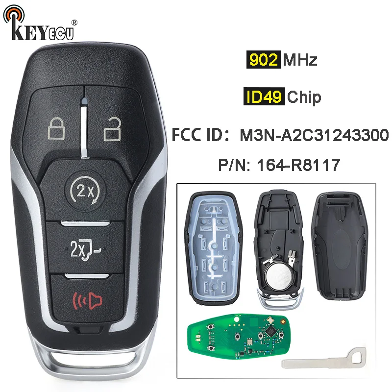 

KEYECU 902MHz ID49 Chip M3N-A2C31243300 164-R8117 Smart Remote Key Fob 5 Buttons for for Ford F150 F250 F350 F450 F550 2015-2017