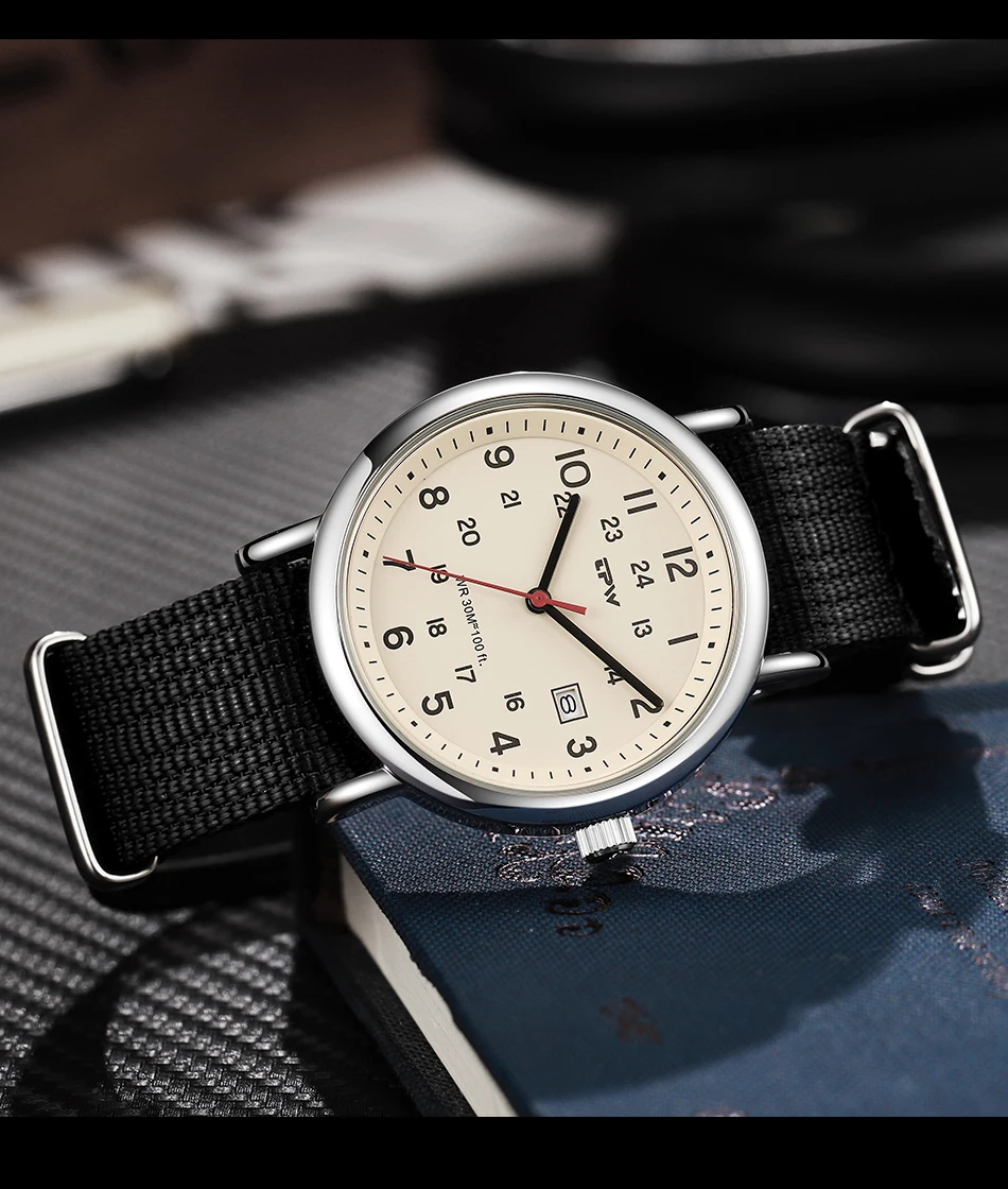 2026 TPW Felduhr Leicht ablesbares Stoffarmband 24-Stunden-Anzeige Quarzwerk Tagesfunktion – Detail 14