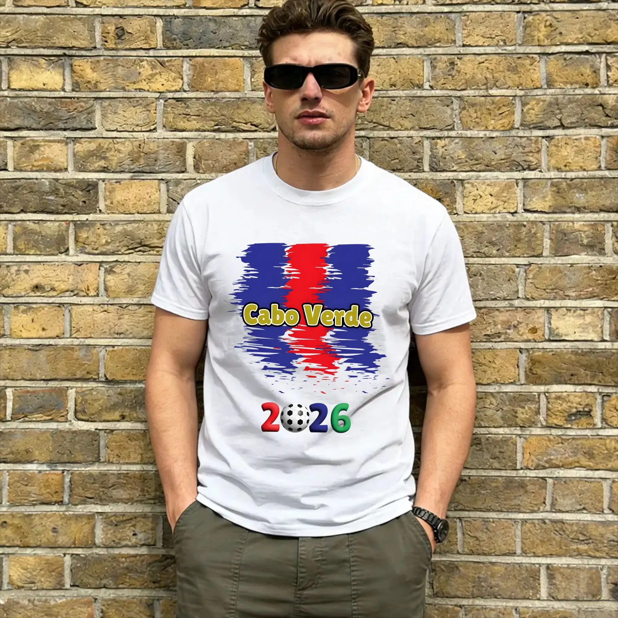 Cabo Verde Football 2026  T Shirts Men Pure Cotton Crazy T-Shirt Crewneck  Tee Shirt Short Sleeve Clothes Printed