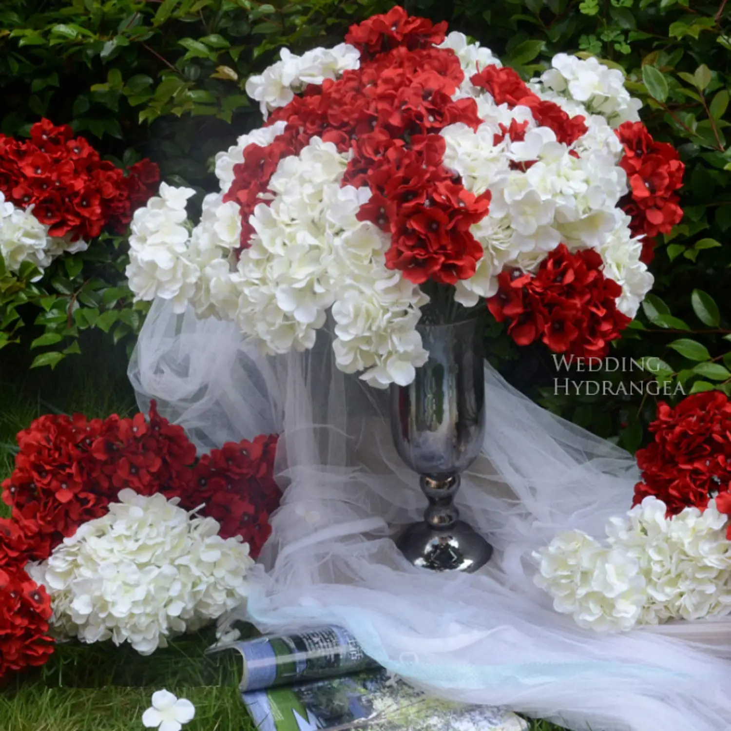 10 Stück Weiße Hortensien Künstliche Blumen mit Stielen Künstliche Hortensienblüten für Innenräume Hochzeit Party Tischdekoration – Detail 5