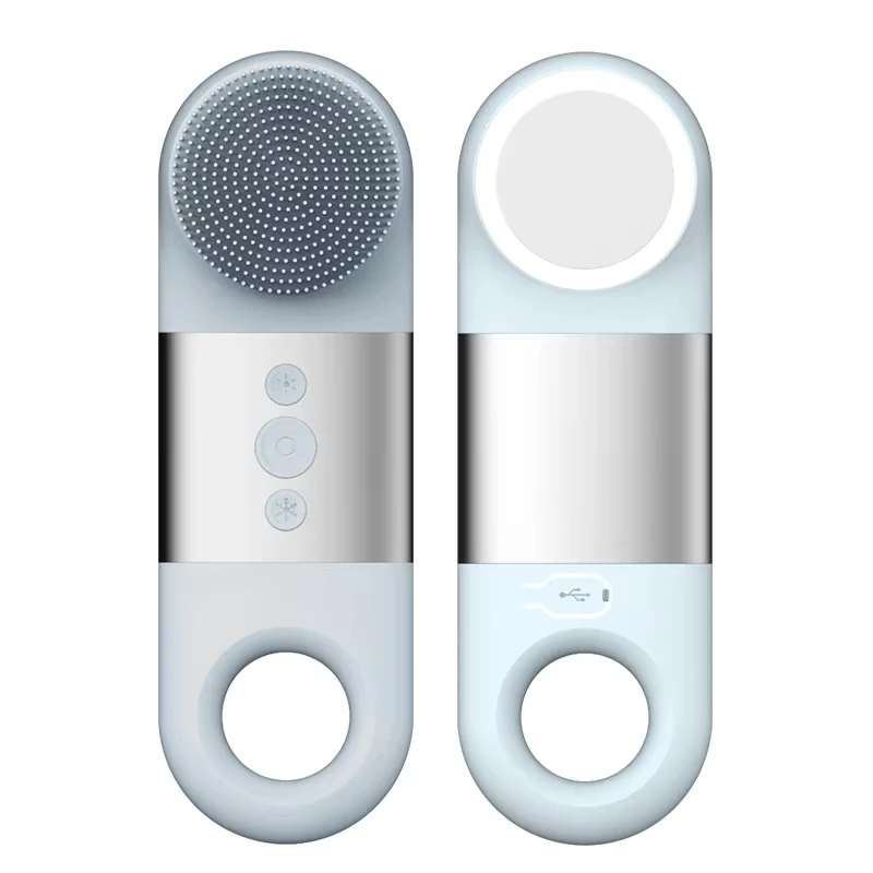 

Hot and Cold Silicone Facial Cleansing Brush 2 in 1 Led Therapy Facial Massager Rechargeable Vibration Deep Cleaning