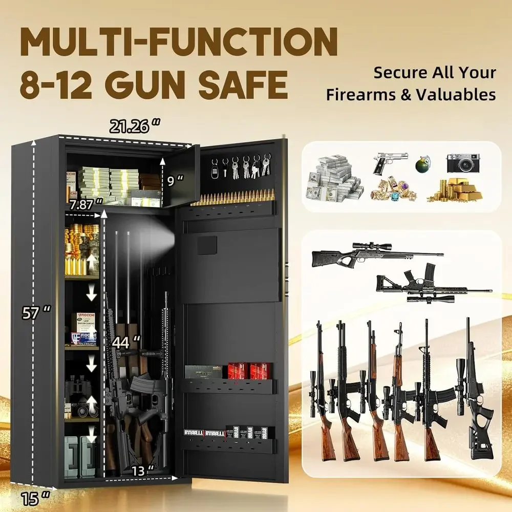Secure 12-15 Gun Storage Cabinet with Digital Lock, Alarm, and Adjustable Shelves