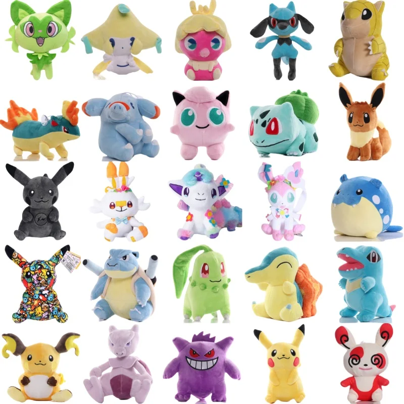 

72 Types Pokemon Plush Sprigatito Jirachi Ponyta Toy Pikachu Peluche Gengar Mewtwo Sylveon Scorbunny Emolga Pachirisu Toys Gift