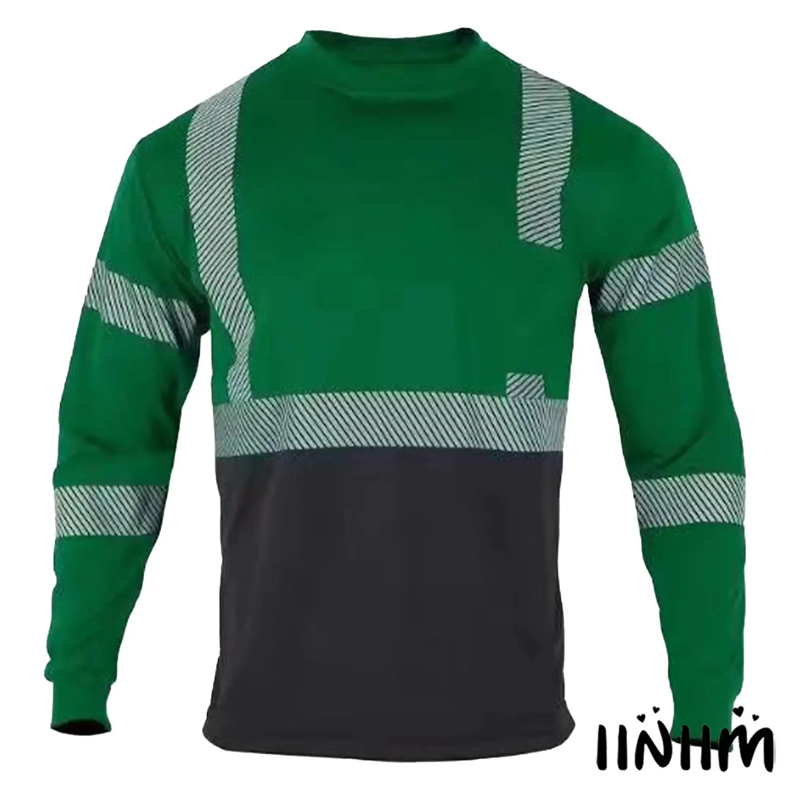 

Men High Visibility Reflective Stripes T-shirt Long Sleeve Moisture-Wicking Color Block Tops Outdoor Construction Workwear