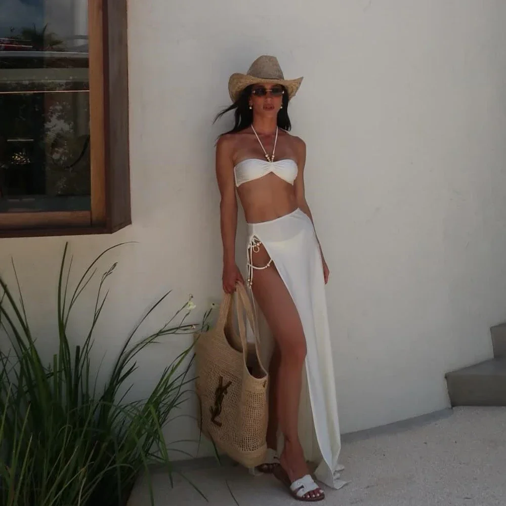 

3 Pieces Sexy Bikini Bandeau Bikini Set Women Swimsuit Female Swimwear 2024 Cover-Ups Bathing Suit Beachwear Biquini