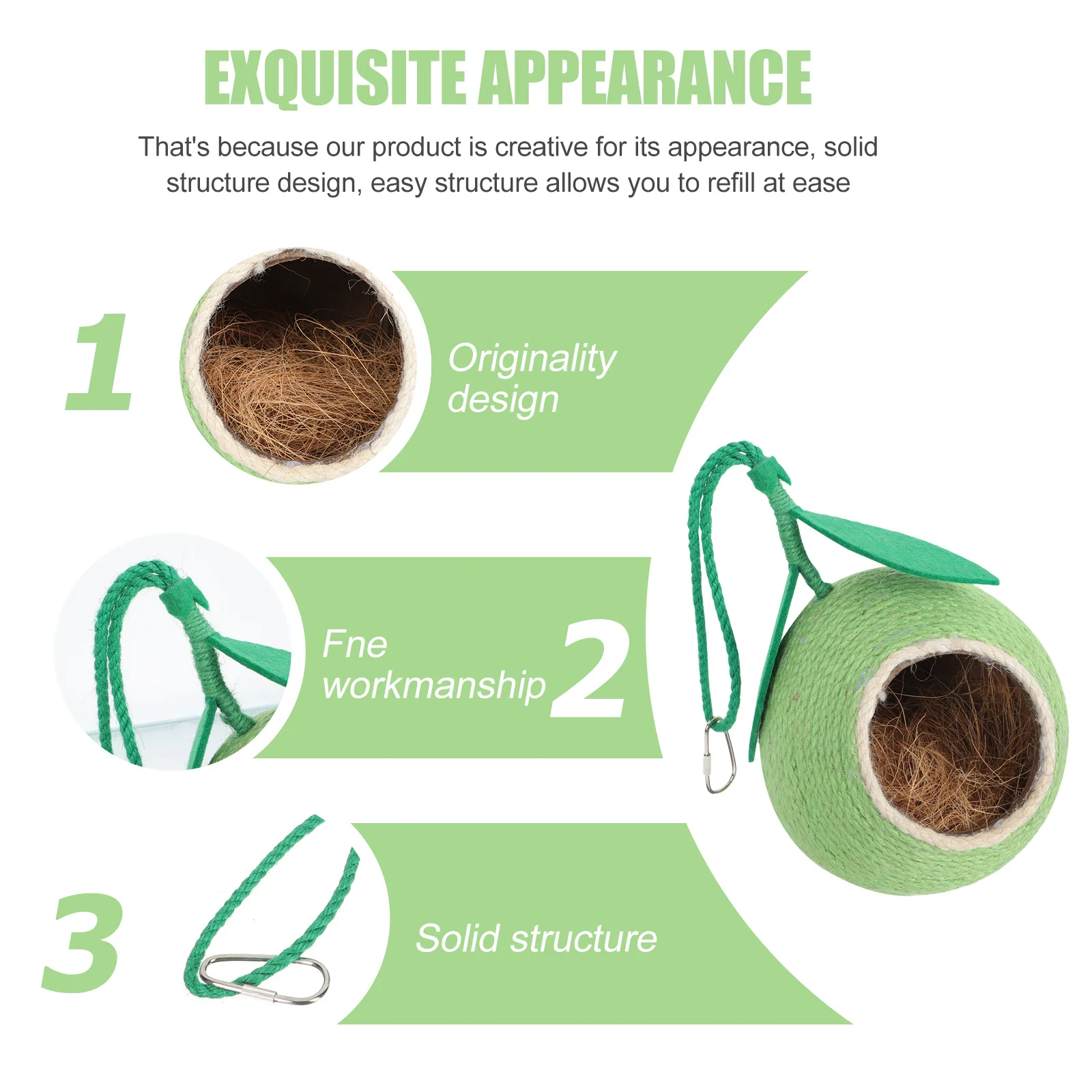 

Кокосовый домик-гнездо для птиц: подвесной, декоративный, для сада, из премиального материала, устойчивый к погодным условиям