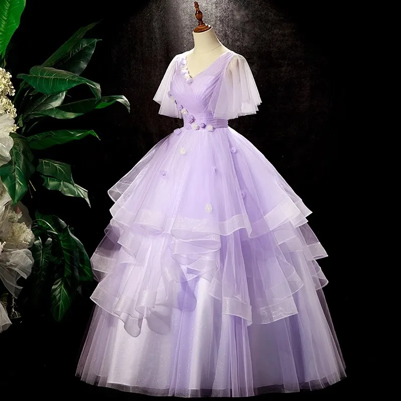 تخصيص الكرة ثوب فساتين النساء تول الخامس الرقبة ثلاثية الأبعاد الزهور تول حفلة موسيقية عيد ميلاد رداء حفلات مخصص فساتين الزفاف Vestido