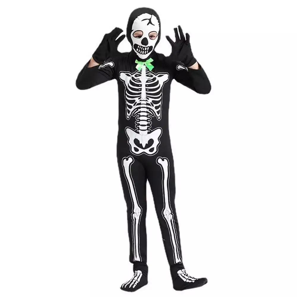 Children's loween Skeleton Costume Luminescent Skeleton Performance Par Outfit Cosplay Dr up Clothes Stage Costume