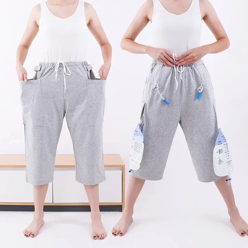 Urine Bag Pants Spring/Summer Hidden Bladder Stomy Pants Elderly Incontinence Drainage Patient Care Pants Single/Double Pocket